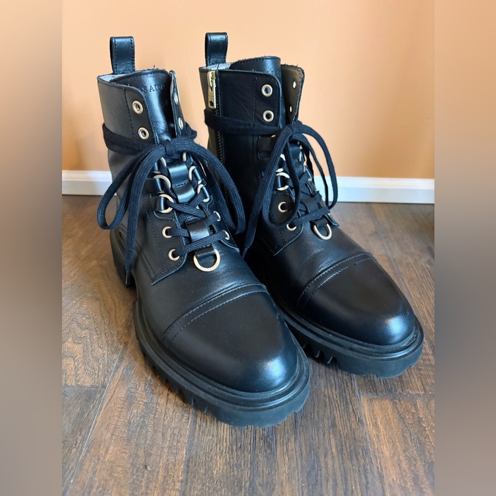 All Saints Black Leather Lydia Combat Boots - Picture 3 of 9
